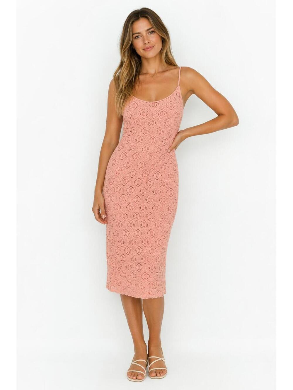 Forever 21 Pink Blush Lace Midi Slip Dress Boho Romantic Fairy Coquette Size M